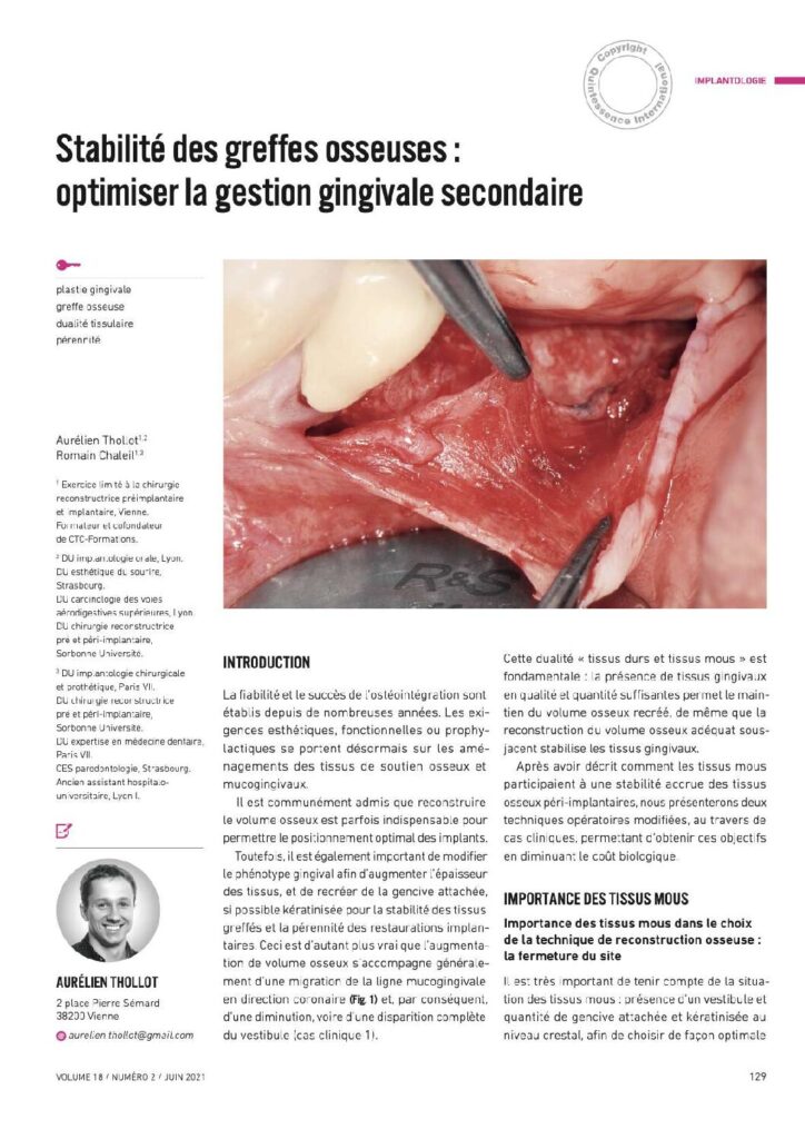 Stabilité des greffes osseuses : optimiser la gestion gingivale secondaire (Titane 2021)